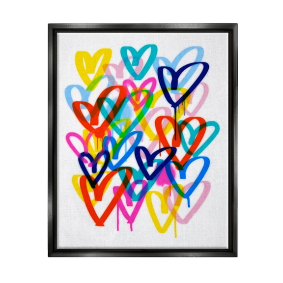 Stupell Industries Modern Urban Hearts Abstract Painting Black Floater Framed Canvas Art Print Wall Art, 17 x 21