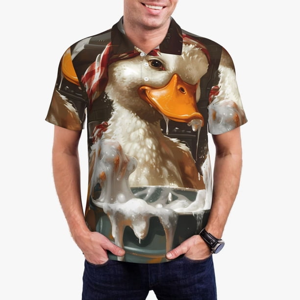 Fotbe Cartoon Scottish Duck Camiseta Polo de Golf para Hombre con Estampado – Camisa Deportiva Transpirable con Cuello Abotonado-Large
