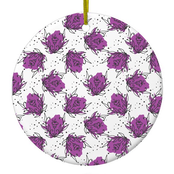 DistinctInk Hanging Ceramic Christmass Tree Ornament with Gold String - Great Gift / Present - 2 3/4 inch diameter - Wildflower Purple Graffiti