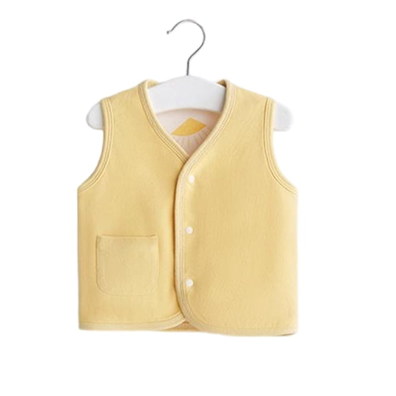 AUDeals Boys Girls Cotton Vest, Button Front Sleeveless Vest with Pocket, Toddler Baby Soft Vest, Spring Fall Casual Outerwear for Daily School Wear (Light Yellow, 6-12 Months)