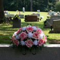 thumbnail image 3 of Sympathy Silks Artificial Cemetery Flowers - Realistic - Outdoor Grave Decorations - Non-Bleed Colors, and Easy Fit - Cream Pink Open Rose with White Mum Saddle for Headstone, 3 of 7