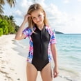 thumbnail image 2 of One Piece Swimsuit for Girls Fashion Printed Short Sleeve Bathing Suit with Zipper Surfing Swimwear for Girls Size 8-12, 2 of 7