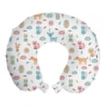 thumbnail image 1 of Cartoon Travel Pillow Neck Rest, Hand Drawn Animals Like Cat Dog Rabbit Fox and Hedgehod Along Sun Clouds and Leaves, Memory Foam Traveling Accessory Airplane and Car, 12", Multicolor, by Ambesonne, 1 of 2