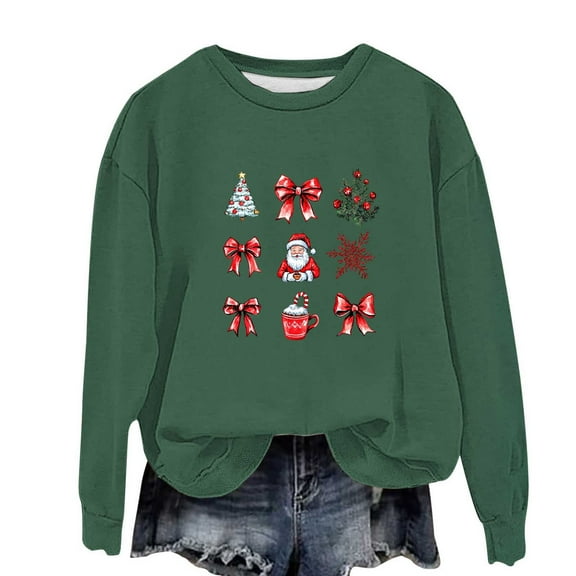 Lorytime Christmas Kids Sweatshirt for Toddler Girl Boys Bow Printed Shirt Crew Neck Long Sleeve Pullover Festive Tops
