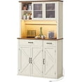 thumbnail image 2 of VASAGLE Pantry Cabinet with Lights and Charging Station, Kitchen Storage Cabinet with Doors and Drawers, 39.5 x 106.5 x 180.6 cm, Adjustable Shelves, Farmhouse Style, Rustic White, 2 of 7