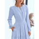thumbnail image 4 of Vestido de Otoño Informal para Mujer, de Larga, Cuello en V, Cintura Elástica, Ligero, para Invitadas de Boda, con Bolsillos Azul S, 4 of 10