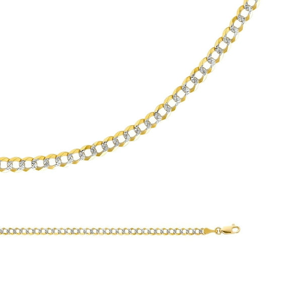Solid 14k Yellow White Gold Necklace Curb Chain Cuban Pave Open Link Two Tone Light 3.6 mm 18 inch