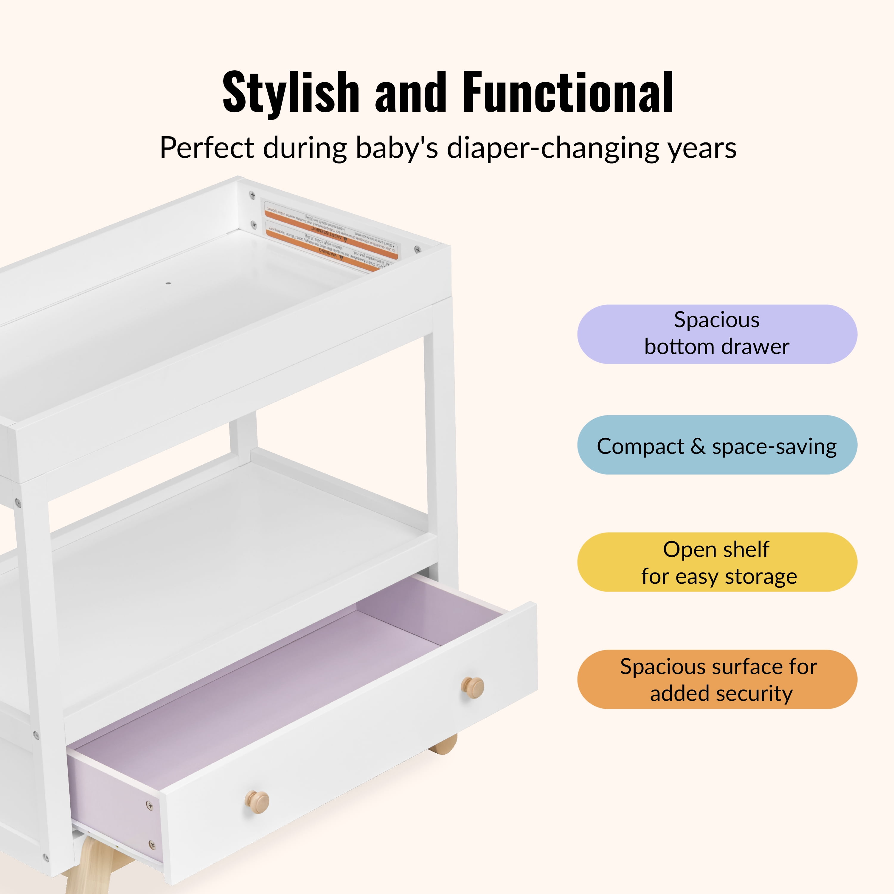 Dream On Me Hygge Changing Table, Matte Black Vintage White Oak