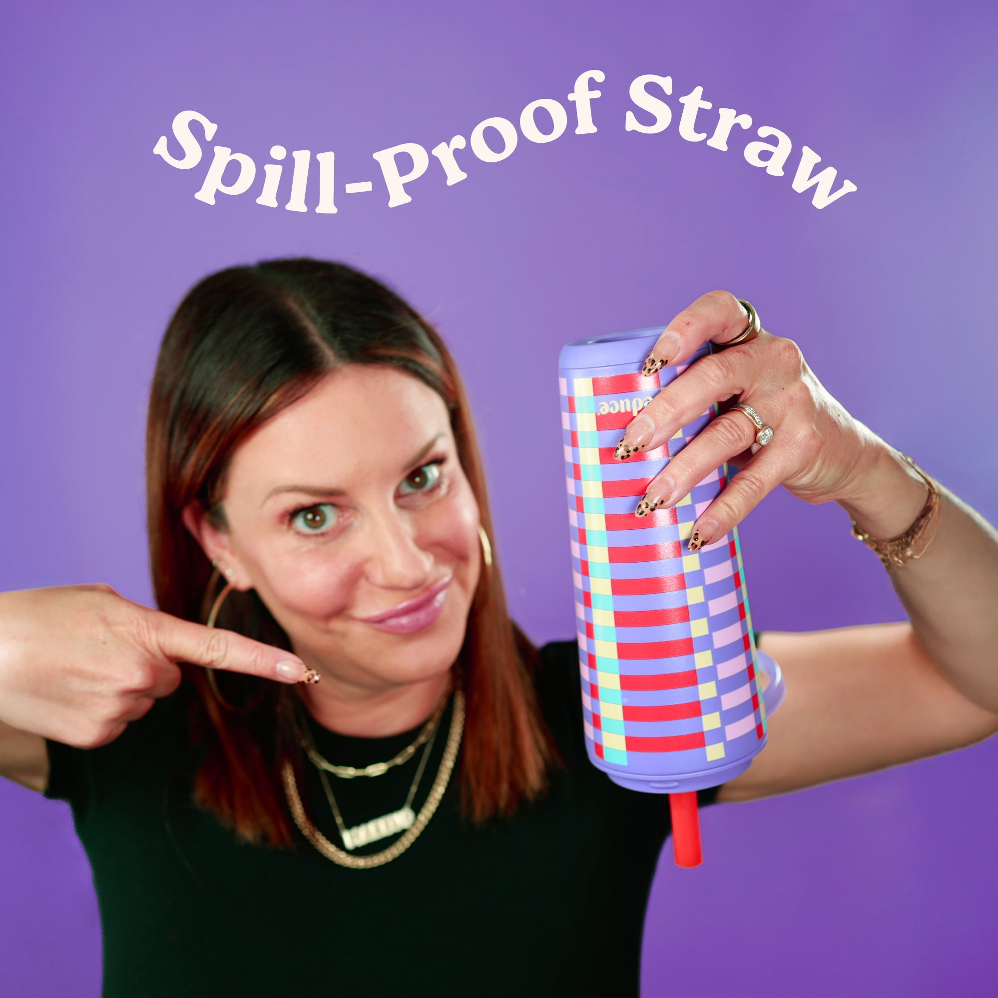 Reduce Jamie Makeup 22oz Halo Tumbler with Pop-Up Handle with Spill-Proof Straw - Candy Stripe