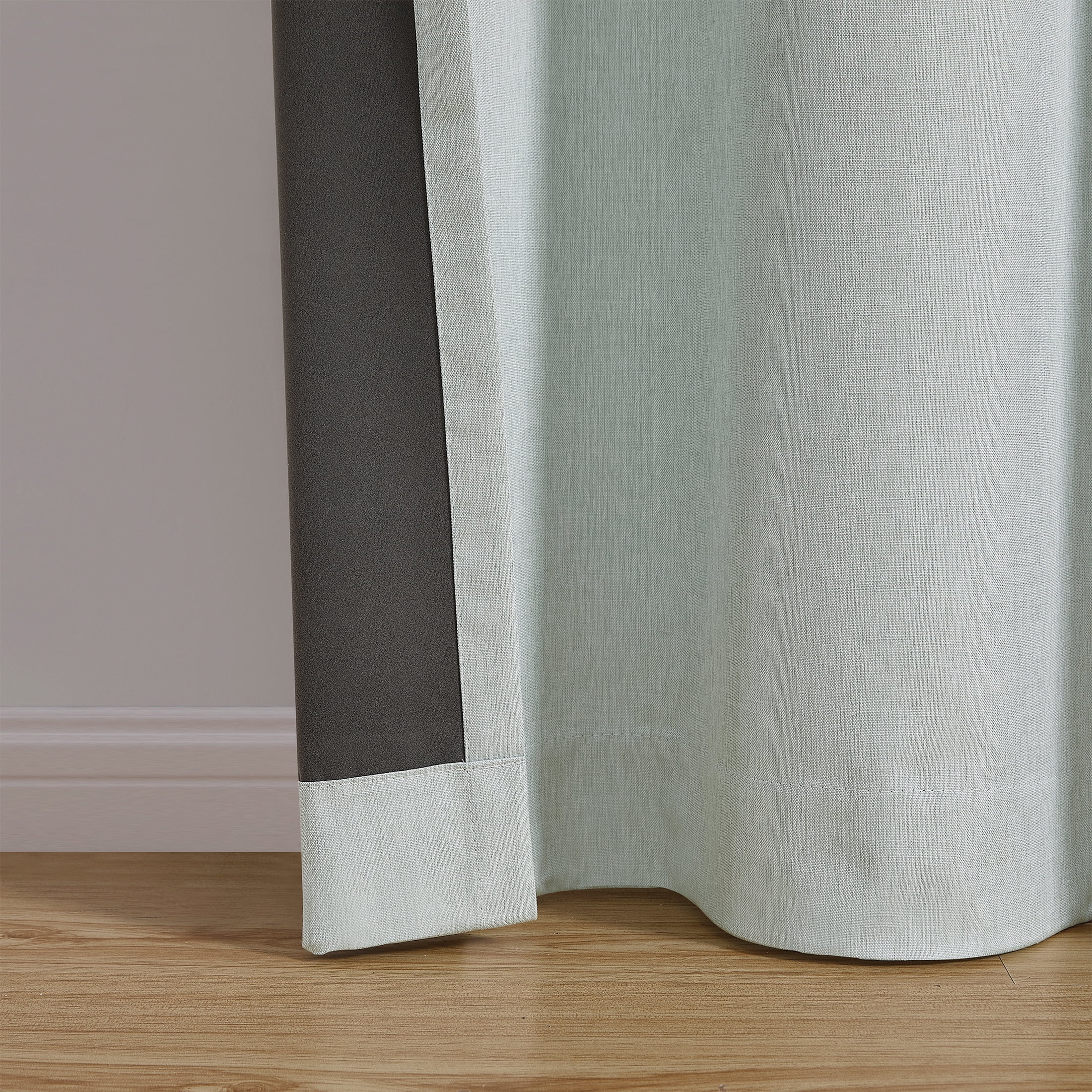 Mainstays Iris Linen Look 100% Blackout Curtain Panel Pair, Set of 2 Room Darkening Drapes for Bedroom, Soft Sea, 37"W x 84"L