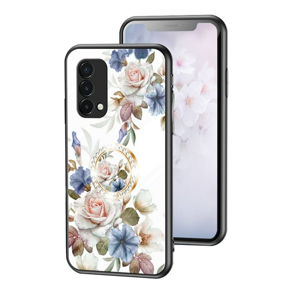 Oneplus Nord N200 5G Case for Women, Floral Slim TPU Luxury Cute Girls Cover with Ring Holder Stand for Oneplus Nord N200 5G,White Floral