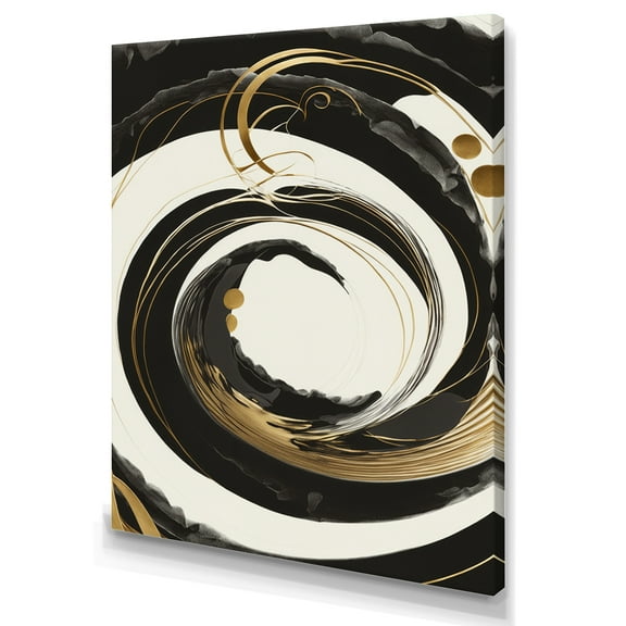 Designart Black, Silver And Gold Blending Swirls II Canvas Wall Art