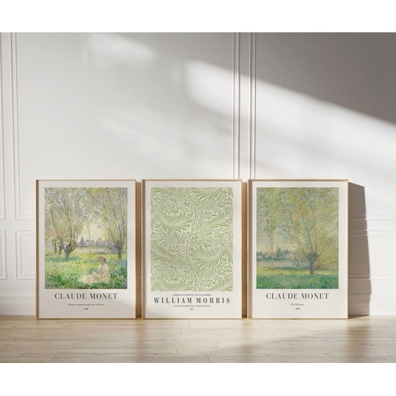 Luvia Green Vintage Gallery Wall Set Of 3, Monet Print, Modern Wall Decor Set 3 Prints 8x12 UNFRAMED