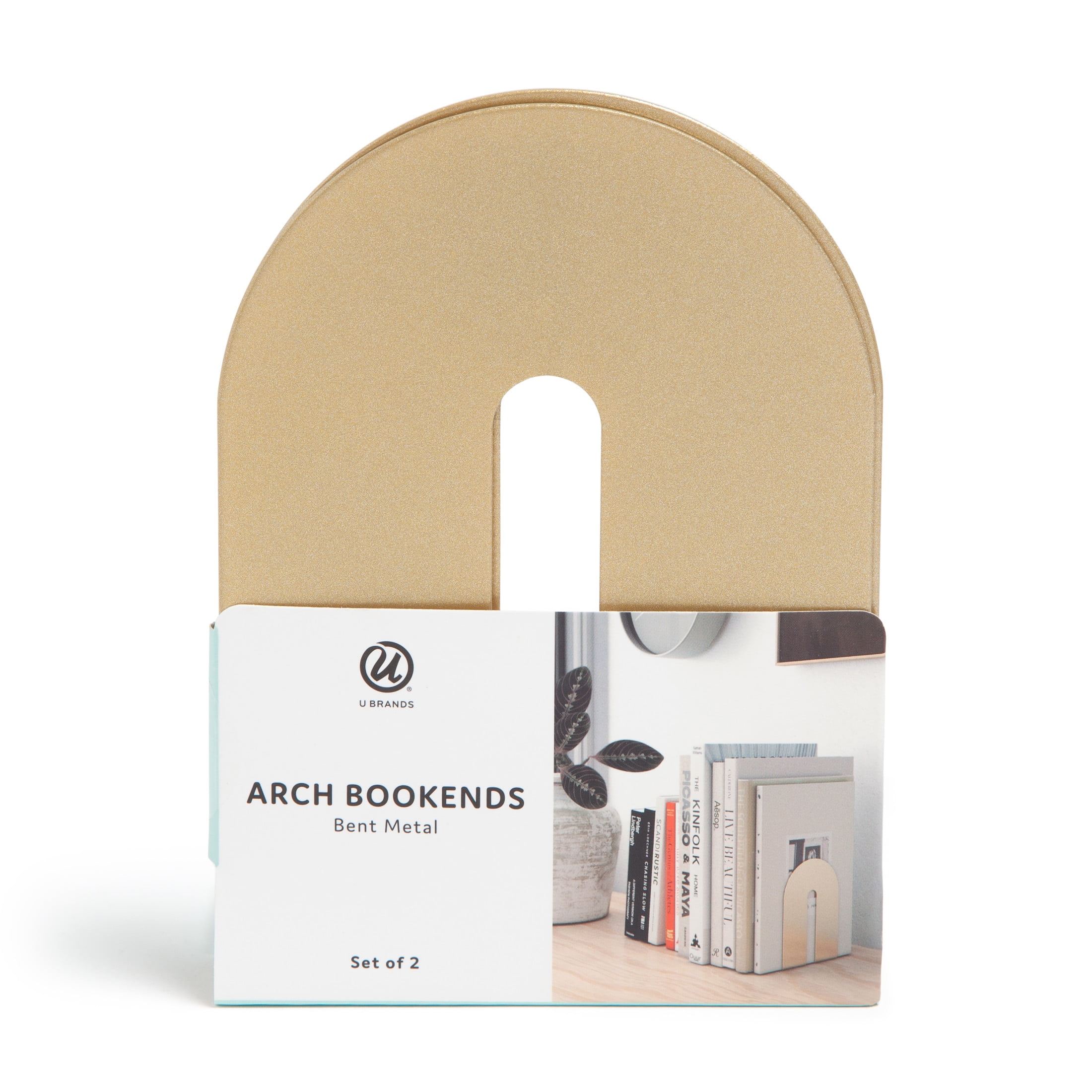 U Brands Bent Metal Arch Bookends, Industrial, Set of 2, 6.7 x 5 x 4.7 in., Gold