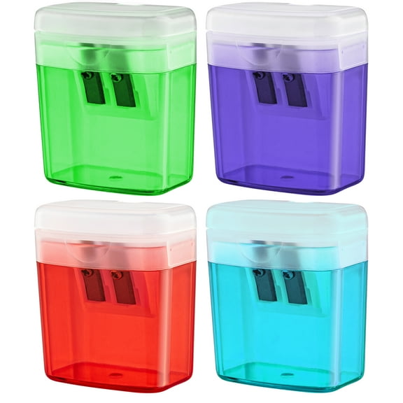 Emraw Manual Pencil Sharpeners with Lid and Bin, Multicolor, 4 Count, 4 Pack