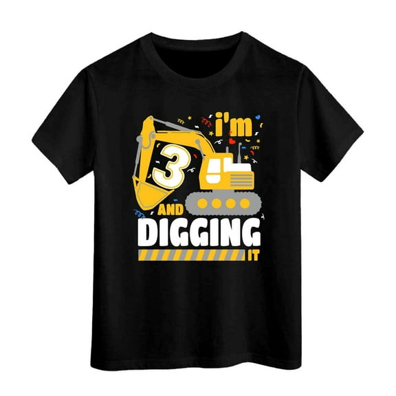 CONZONE Toddler Baby Boys T Shirts Cartoon Excavator Graphic Short Sleeve Tee Shirt for Boys Crew Neck Lightweight Loose Fit Kids Spring Summer Tops