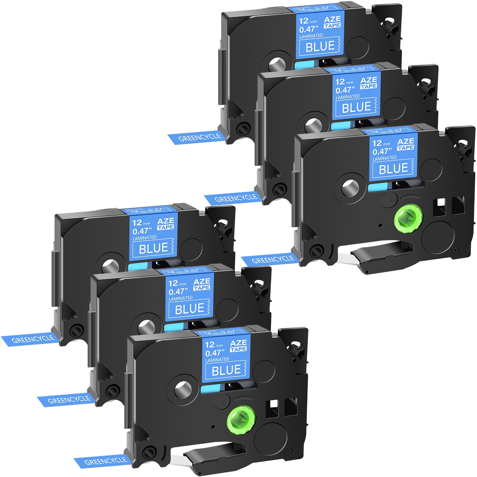 GREENCYCLE 6PK Compatible for Brother P-touch TZe-535 TZe535 TZ-535 TZ535 0.47'' 12mm White on Blue Label Maker Tape