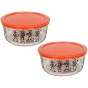 Pyrex (2) 7201 4-Cup Day of the Dead Skeletons Glass Dish & (2) 7201-PC Pumpkin Orange Plastic Lid Set (2-Pack)