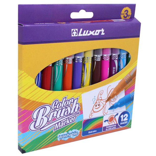 Luxor 2323600 12 Color Washable Brush Marker for Painting Case of 72