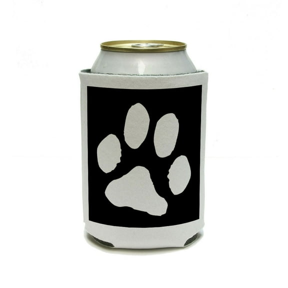 Paw Print White on Black Can Cooler Drink Insulator Beverage Insulated Holder