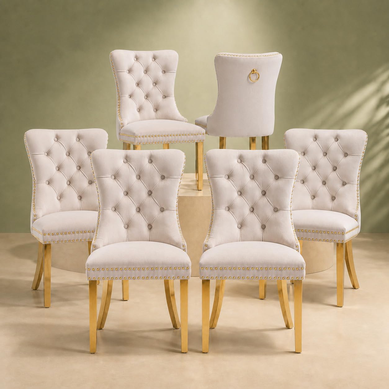 ODUSE-DAILY Beige Velvet Dining Chairs Set of 6 photo 1