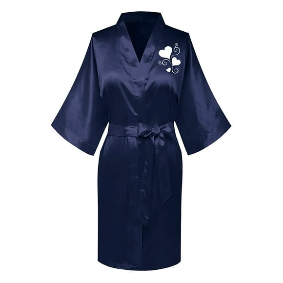 TIMIFIS Valentine's Day Gift Women's Short Silky Robes Bridesmaid Bride Party Satin Robes Sleepwear Plus Size Wedding Bridal Party Loungewear Dressing Gowns with 3/4 Sleeve - Flash