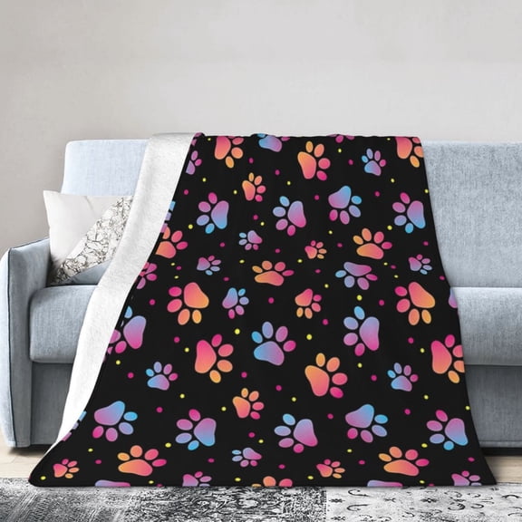 Dog Paw Blanket Gifts For Kids Adults - Lightweight Throw Blanket For Bedroom Living Room Decor Soft Fuzzy Fleece Cozy Plush Bed Couch 60"X50"