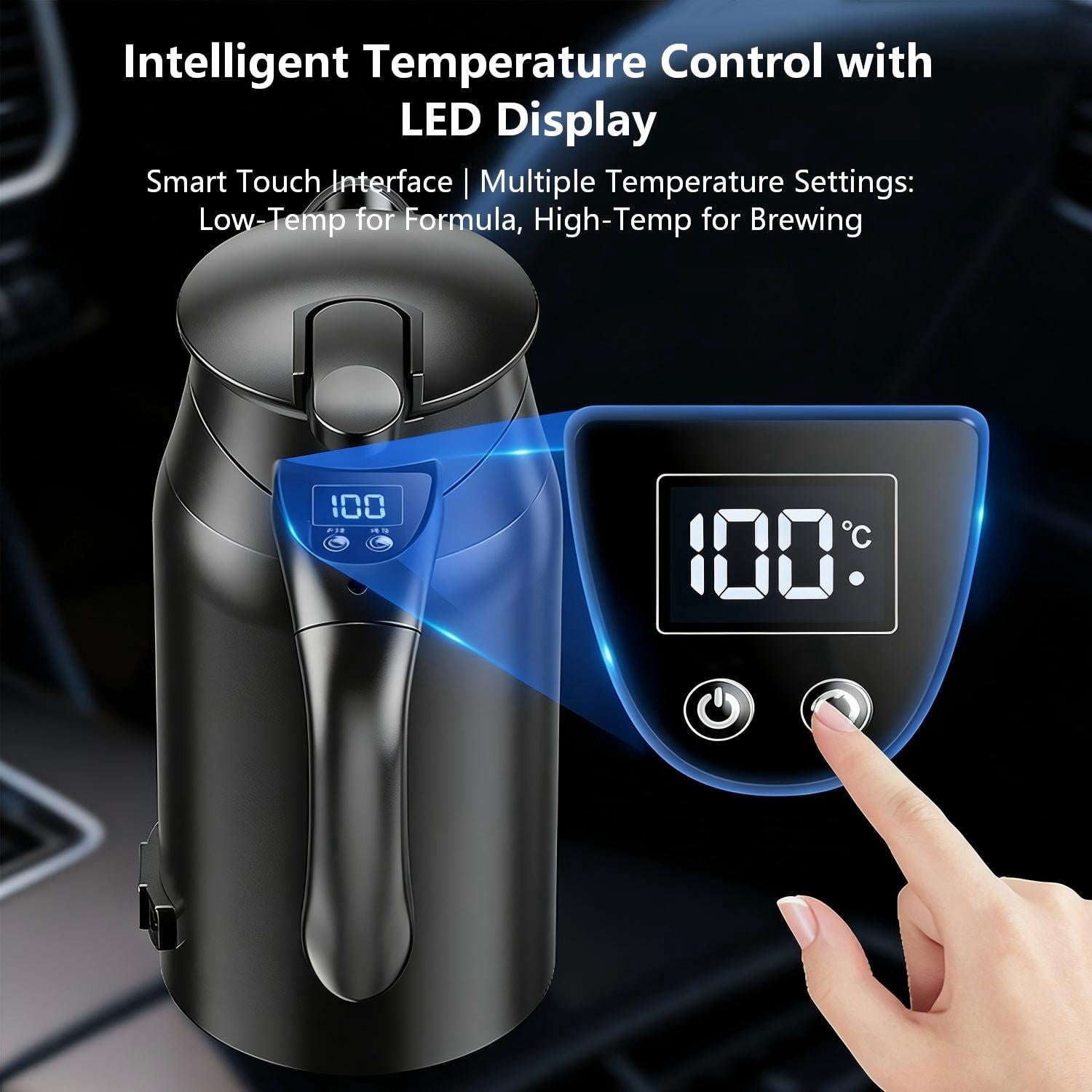 Car Electric Kettle, 800ml 12V/24V Portable Travel Kettle Hot Water Boiler Heater Car Stainless Steel Cigarette Lighter Heating Kettle for Cars Trucks SUVs Road Trips Outdoor Camping, Black
