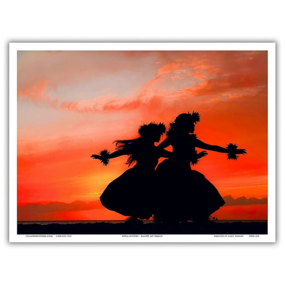 Hula Sisters - Young Hawaiian Dancers at Sunset - From an Original Color Photograph by Randy Jay Braun - Master Art Print (Unframed) 9in x 12in