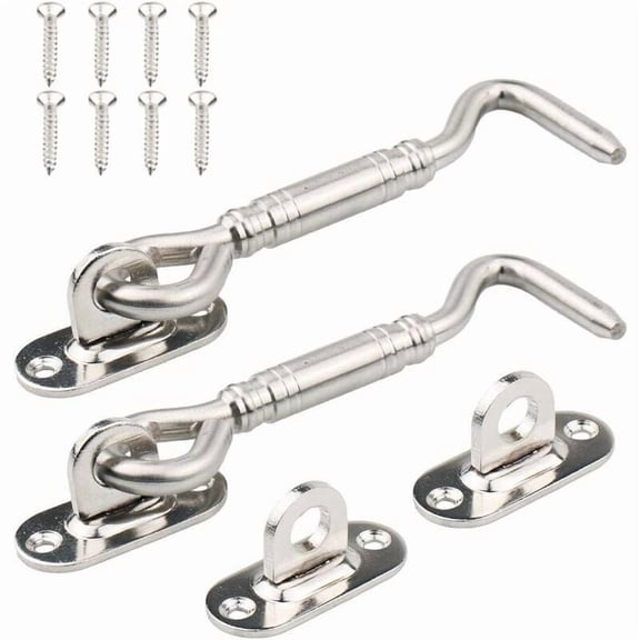 Cabin Hook,2 Pack Stainless Steel Shed Lock 4 Inch Gate Latch for Door Window Lock Silver