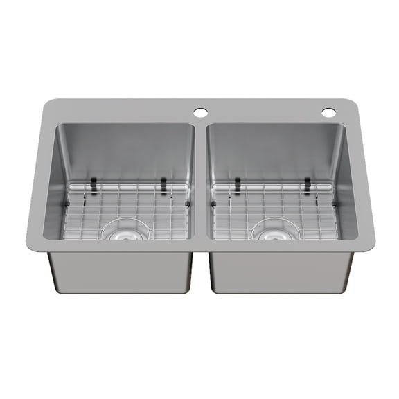 Kingston Brass GKDD332292H Calgary 33-Inch Stainless Steel Double Bowl Dual Mount Kitchen Sink with Drain in Brushed