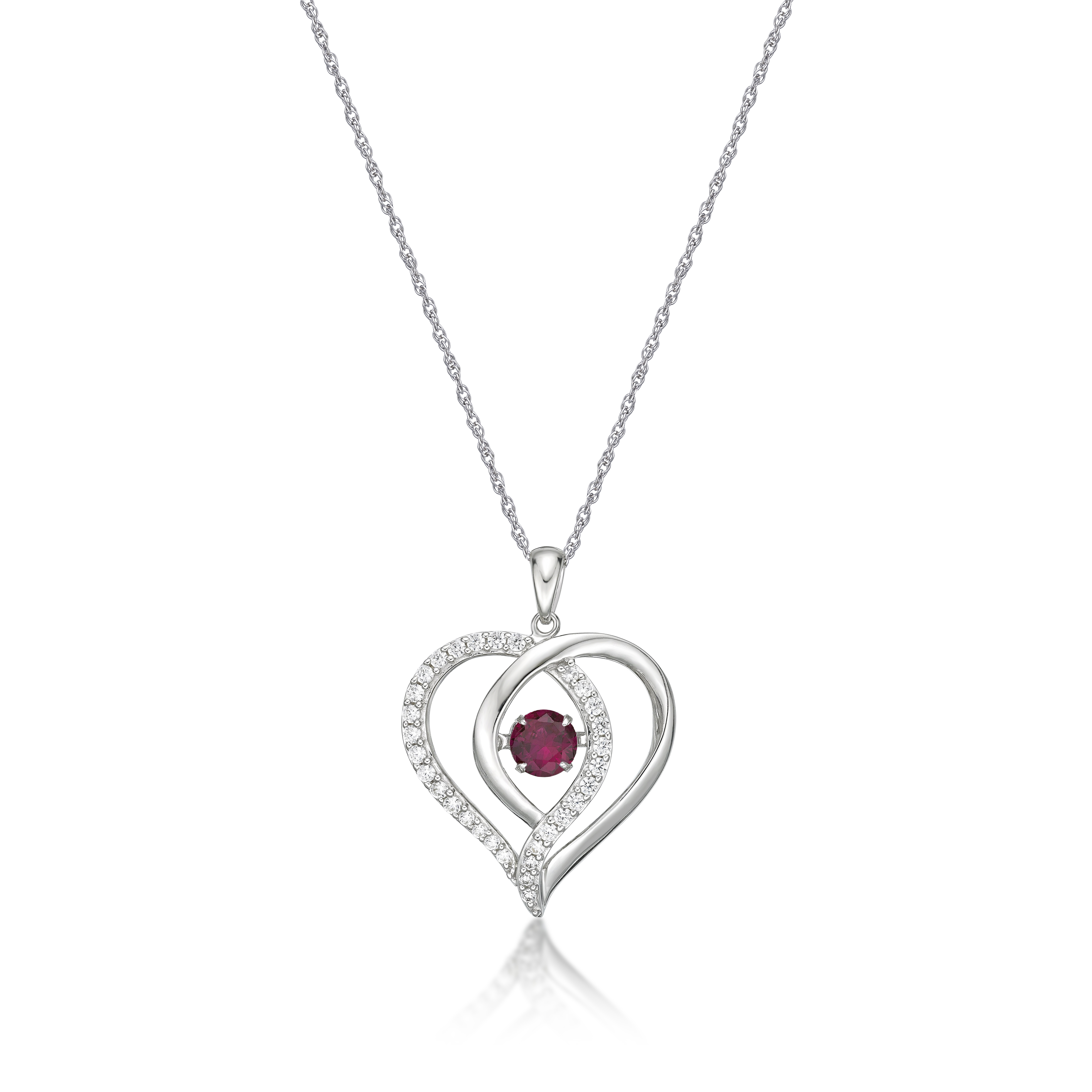 Brilliance 925 Sterling Silver Created Ruby and Created White Sapphire Dancing Pendant with 18" Chain