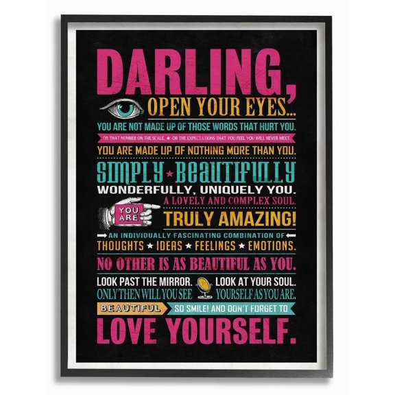 Stupell Industries Darling Love Yourself Inspirational Neon Word Design Framed Wall Art by Ester Kay