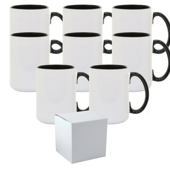 Mugsie 8 Pcs 15OZ El Grande Black Inside & Handle Sublimation Mugs With Foam Support Boxes