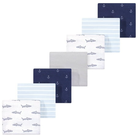 Luvable Friends Hudson Baby Flannel Receiving Blankets 7pk, Ocean Sharks