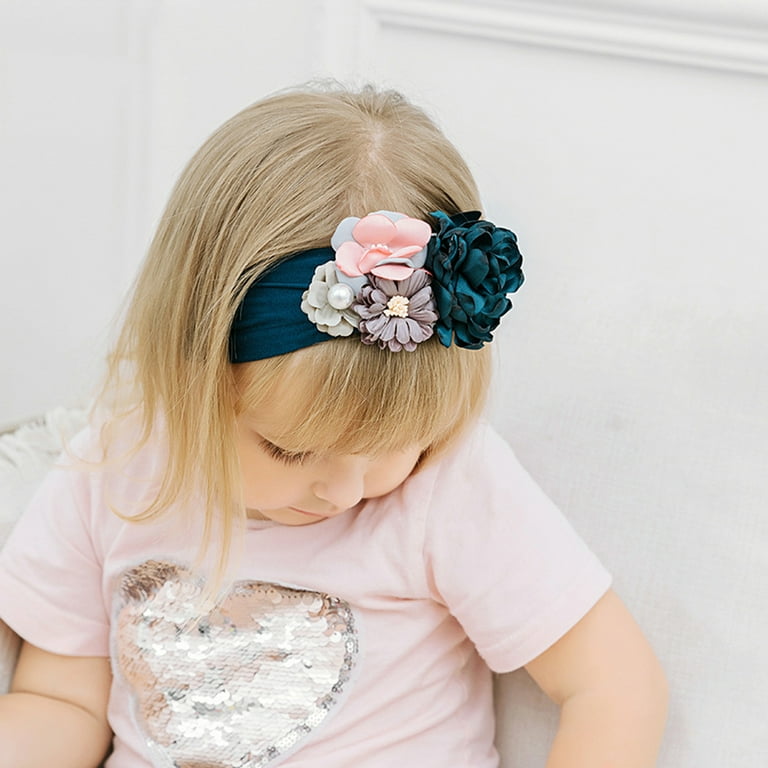 Bueautybox Baby Girl s Beautiful Headbands Fashion Faux Pearl 3D Flower Baby Girl Wide Headband Headwear Soft Hair Band for Photograph