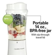 Hamilton Beach Personal Blender for Smoothies with Travel Lid, 14 oz, White