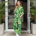 thumbnail image 3 of SCRAWLGOD St. Patrick's Day Four Leaf Clover Print Beige Green Women 2 Piece Outfits Sweatsuit Oversized Knit Turtleneck Pullover Tops Wide Leg Pants Lounge Set Trendy Soft Athletic Tracksuit, XS, 3 of 7