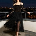 thumbnail image 6 of Plus Size Halloween Dress for Women Cold Shoulder Lace Up Long Sleeve Mesh Gown Costume Party, 6 of 8