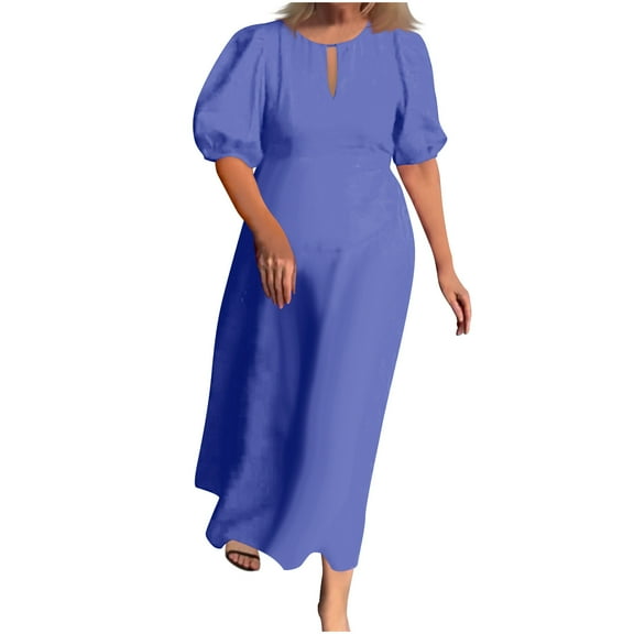ChaoHeng Plus Size Dresses for Women on Casual Fall Dresses for Women 2025 Trendy Fashion Women's Summer Temperament Solid Short Sleeve Round-Neck Dress