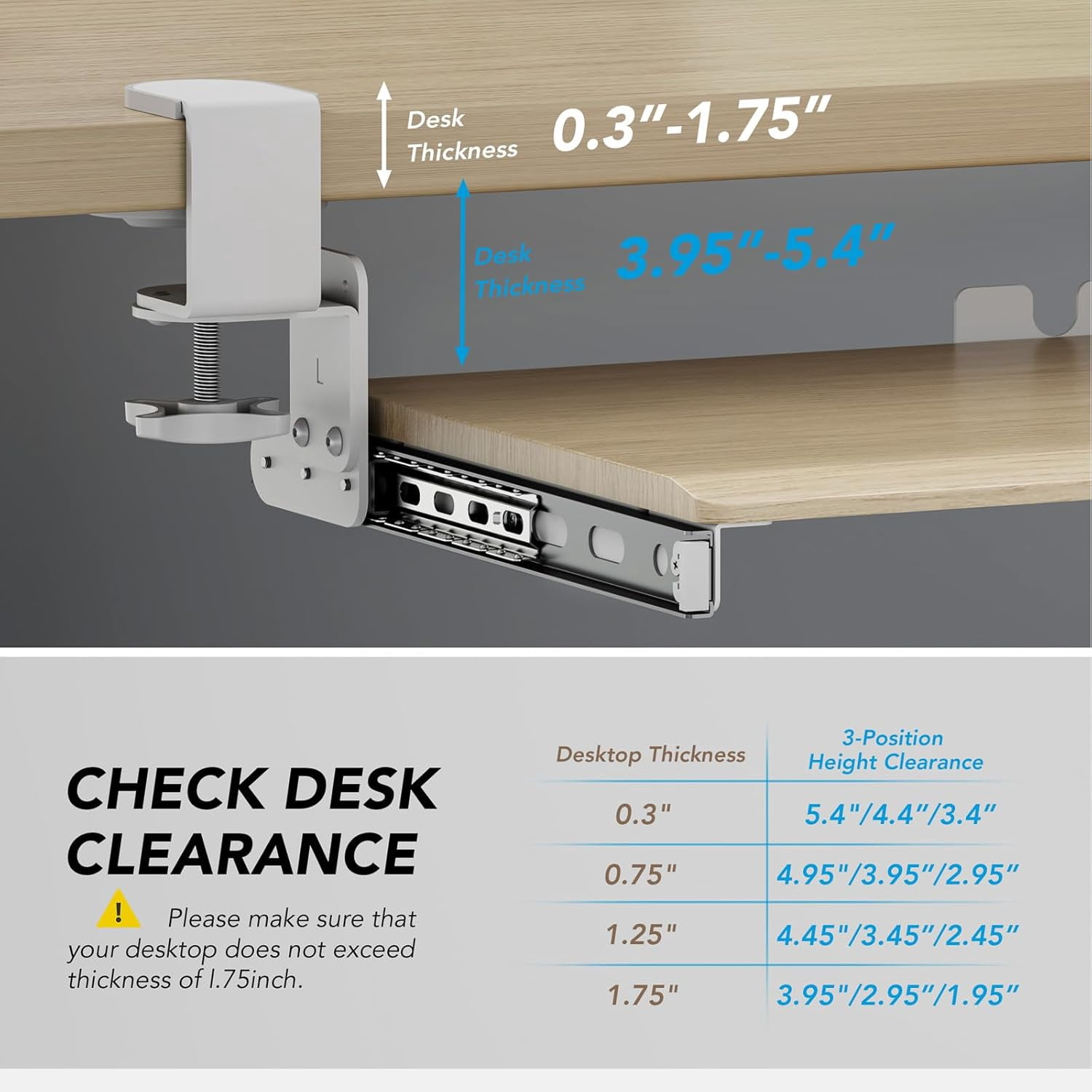 Under Desk Pull Out Keyboard Tray with Sturdy C Clamp Mount System, 27.3 x 11 Inch Slide-Out Platform Computer Drawer for Typing