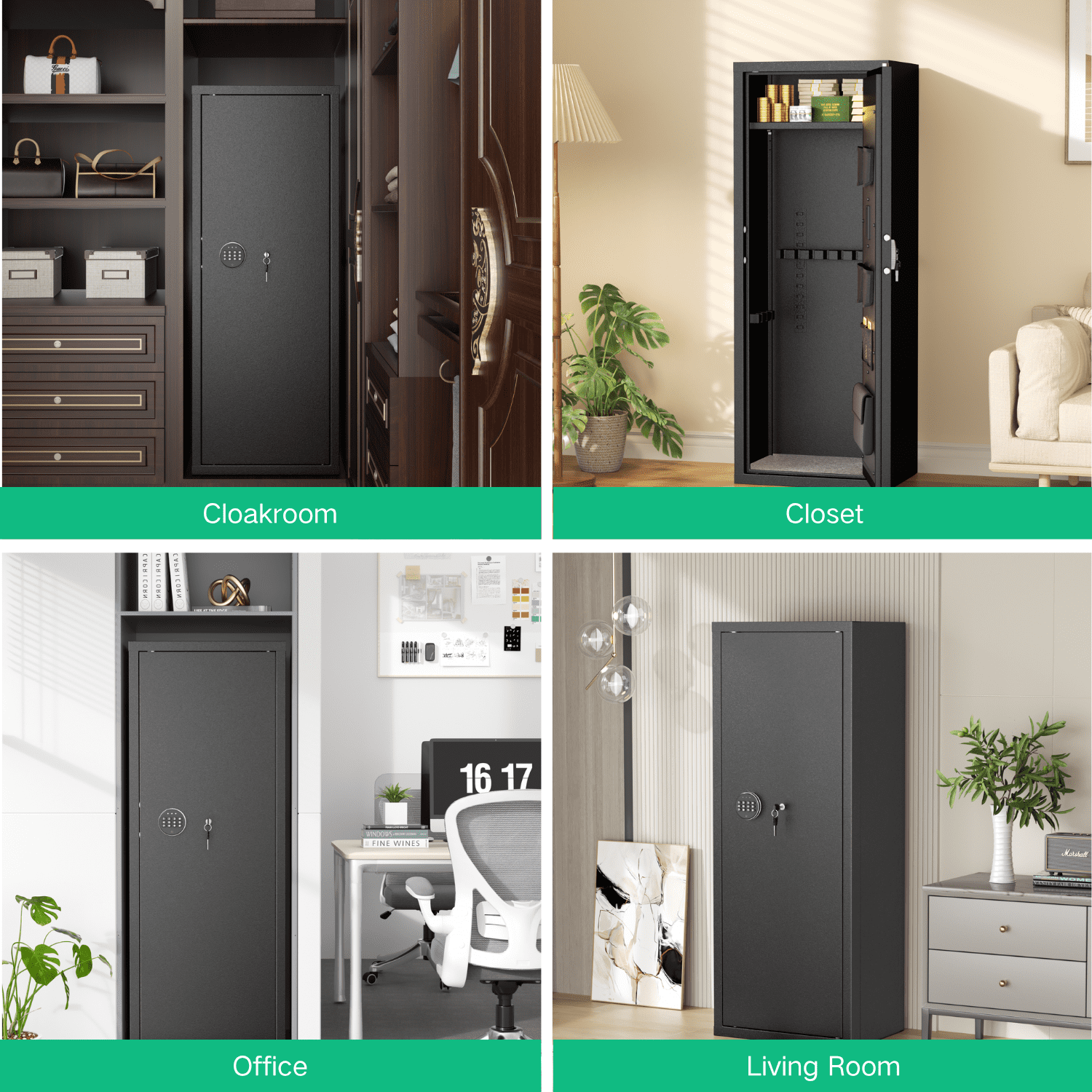 SUNCROWN 12-15 Gun Safe for Rifles and Pistols,Quick Access Rifle Gun Safe with Keyboard Lock, Gun Cabinets for Rifles and Shotguns with Pocket and Rifle Rack for Home