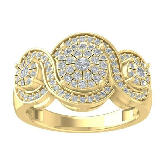 ARAIYA FINE JEWELRY 10K Yellow Gold Round Cluster Diamond Engagement Ring (5/8 cttw, I-J Color, I2-I3 Clarity), Size 10