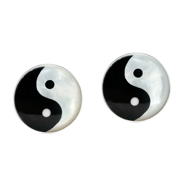 Boucles d'Oreilles en Argent Sterling 10 mm Symbole Yin Yang Équilibre Classique de la Vie