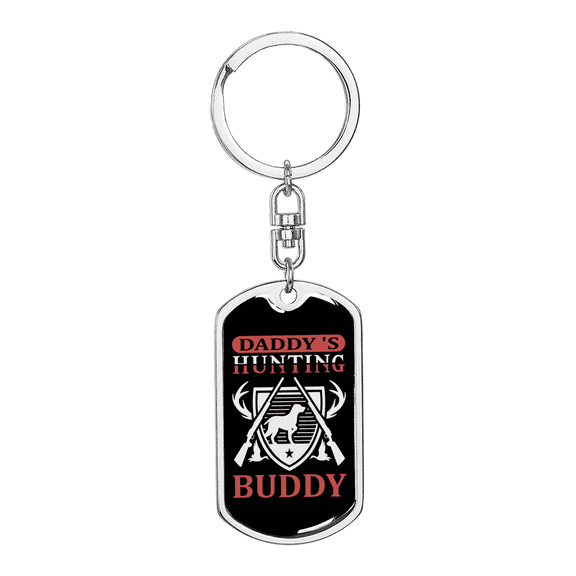 Hunting Buddy Dog And Guns Stainless Steel or 18k Gold Premium Swivel Dog Tag Keychain