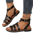 thumbnail image 3 of Dweltoz Women's Cross Strappy Flat Sandals Gladiator Summer Soft Elastic Ankle Walking Shoes Fashionable Casual Open Toe Solid Flats,Black 41, 3 of 7