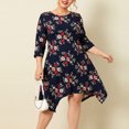 thumbnail image 2 of Leutsin Women Plus Size Flower Print Lrregular Skirt Three-Quarter Sleeve Dress Plus Size, 2 of 8