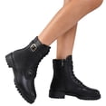 thumbnail image 2 of Willtoo Womens Ankle Boots Buckle Decor Lace Up Side Zipper Booties Low Block Heel Lug Sole Casual Short Boots for Winter Daily Wear, 2 of 6