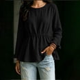 thumbnail image 5 of Lenpel Womens Fall Tops Casual Loose Long Sleeve Ruffle Cuffs Shirts Fashion Drawstring Crew Neck Peplum Blouses, 5 of 5