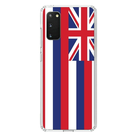 DistinctInk Clear Shockproof Hybrid Case for Galaxy S20 ULTRA / 5G (6.9" Screen) - TPU Bumper, Acrylic Back, Tempered Glass Screen Protector - Hawaii State Flag - US State Flag